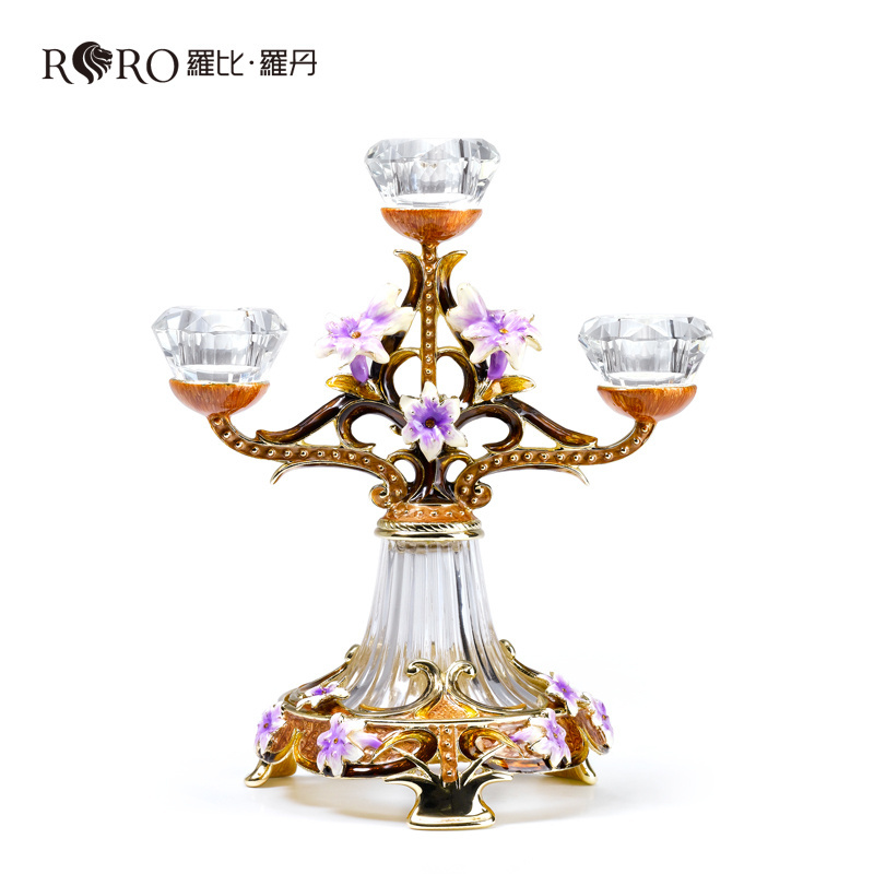 SANLOREN home decor modern luxury decorative enamel glass wedding candle holder candle stick holder with diamond for house decor