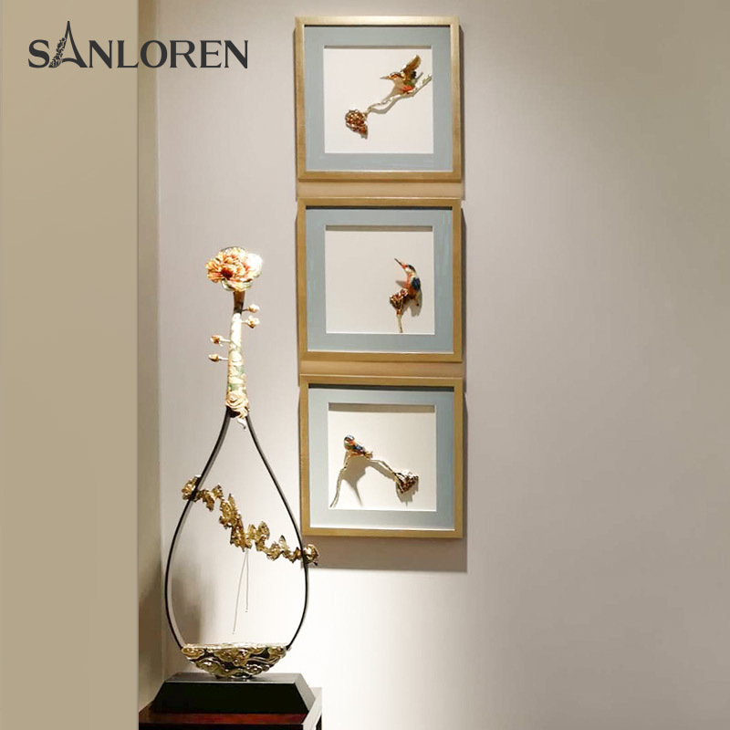 SANLOREN Luxury Decoration Wood Enamel Decorative Bird Design Wall Painting Pintura Mural Decorativa 40*40*6 cm for Home Decor