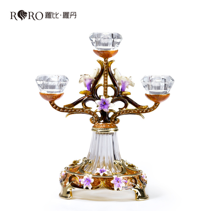 SANLOREN home decor modern luxury decorative enamel glass wedding candle holder candle stick holder with diamond for house decor