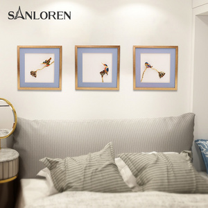 SANLOREN Luxury Decoration Wood Enamel Decorative Bird Design Wall Painting Pintura Mural Decorativa 40*40*6 cm for Home Decor