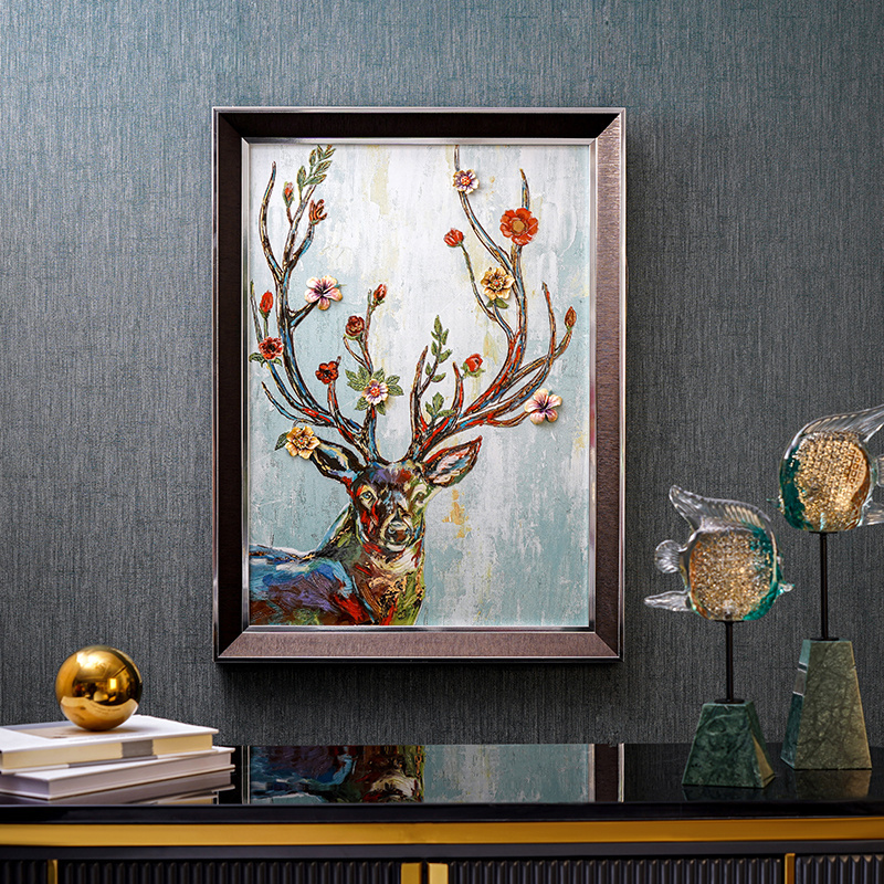 RORO Modern Luxury Decoration Wood Enamel Christmas Decorative Lucky deer Wall Painting Pintura mural decorativa 78*58*5cm