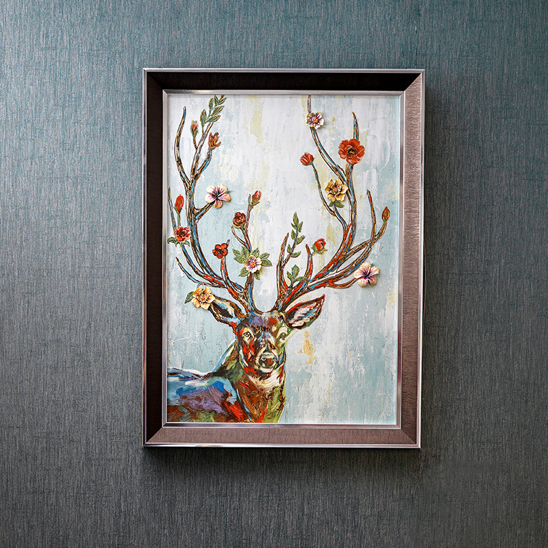 RORO Modern Luxury Decoration Wood Enamel Christmas Decorative Lucky deer Wall Painting Pintura mural decorativa 78*58*5cm