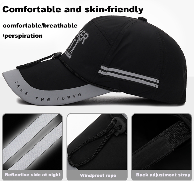 Long eaves sun visor fishing hat night reflective big eaves windproof rope men's hat sport caps custom print