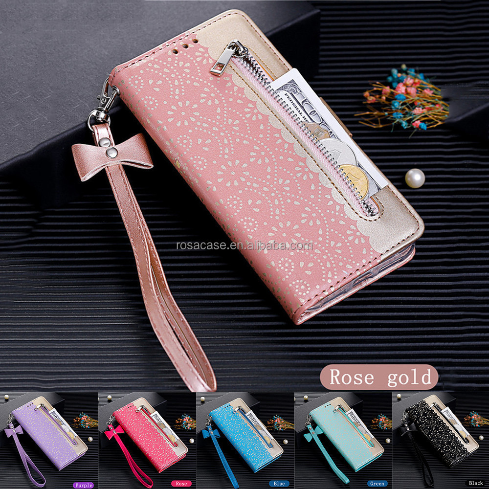 For iPhone 15 Case Leather Lace Zipper Wallet Case For iPhone 13 14 15 Pro Max Magnetic Card Slot Stand Phone Cover