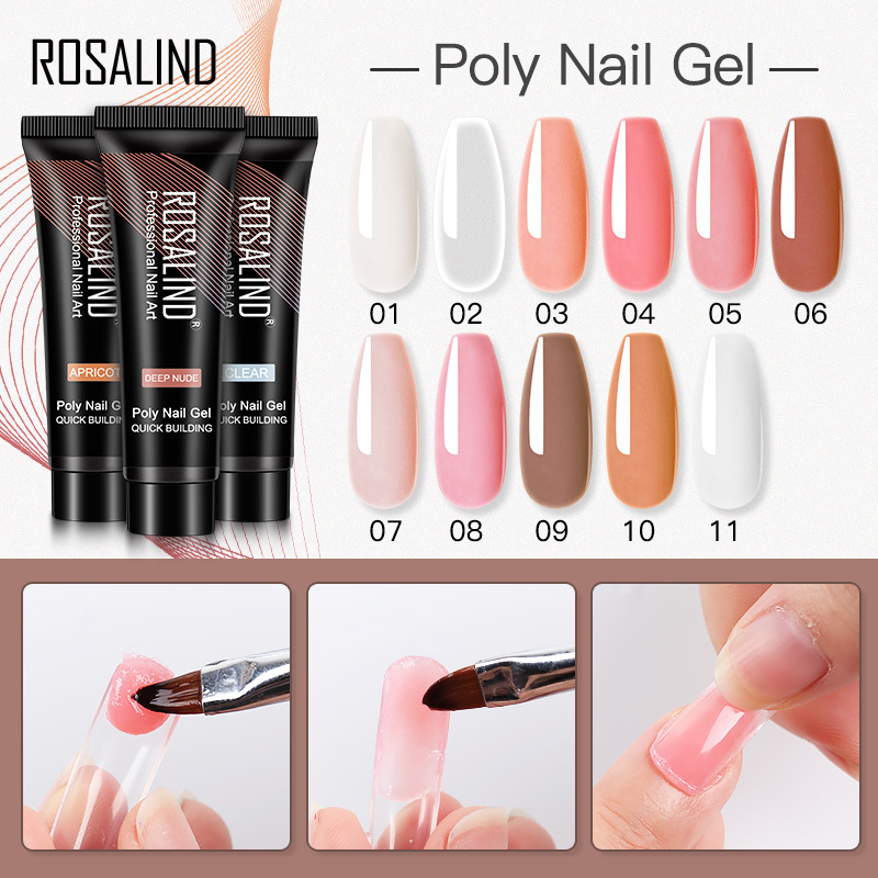 Rosalind organic extend gelpolish 15g hard poly nail extensions glue wholesale natural colors clear acrylic uv lamp poly gel