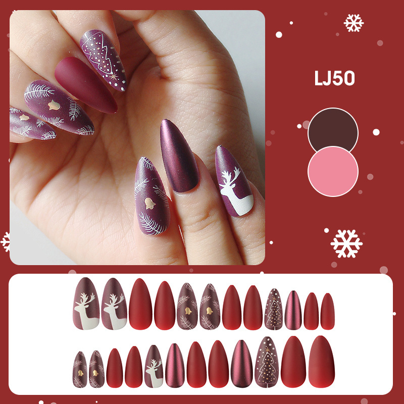 Rosalind Christmas designer short long almond shape false nails pre gel X Xmas XL glue for press on nails Artificial Fingernails