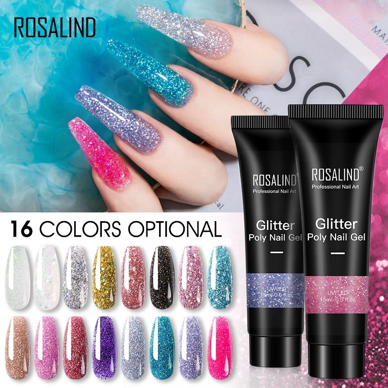 Rosalind long lasting nail art disco glitter 15g uv poly gelpolish extension gel polish glue for extending finger length acrylic