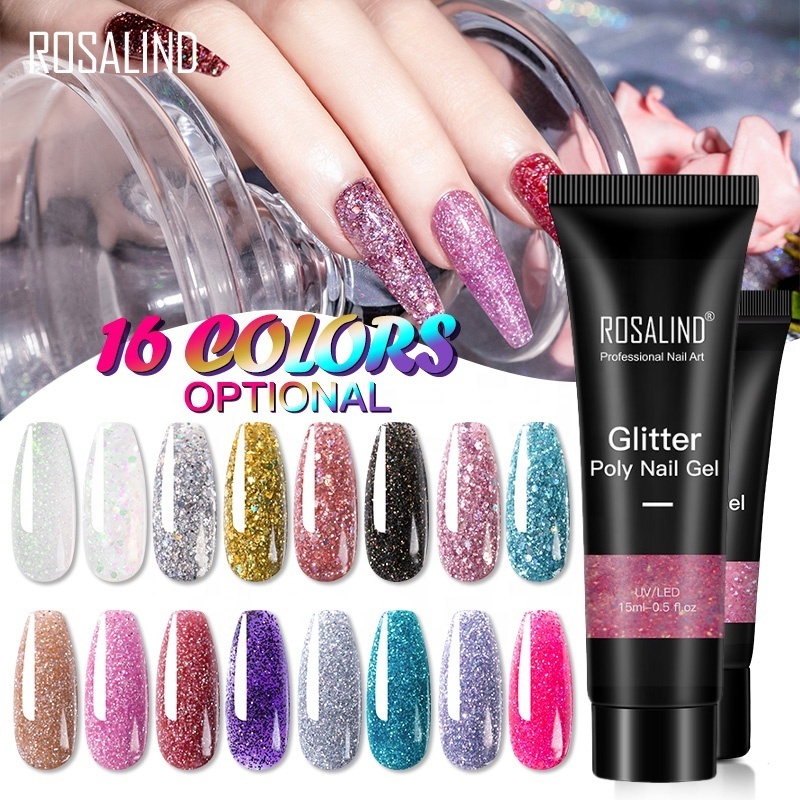 Rosalind long lasting nail art disco glitter 15g uv poly gelpolish extension gel polish glue for extending finger length acrylic