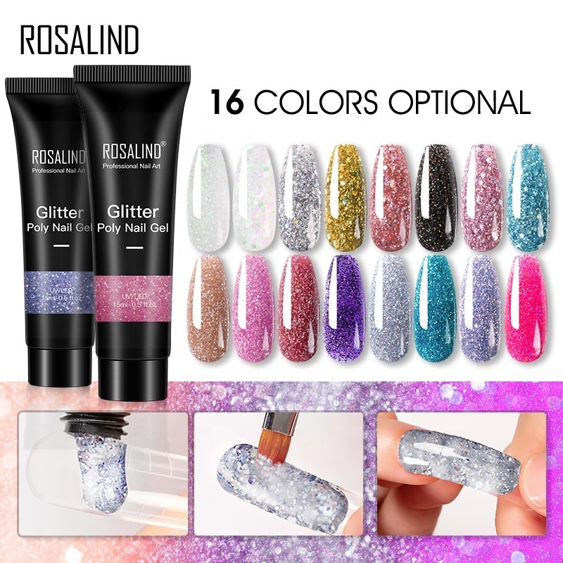 Rosalind long lasting nail art disco glitter 15g uv poly gelpolish extension gel polish glue for extending finger length acrylic