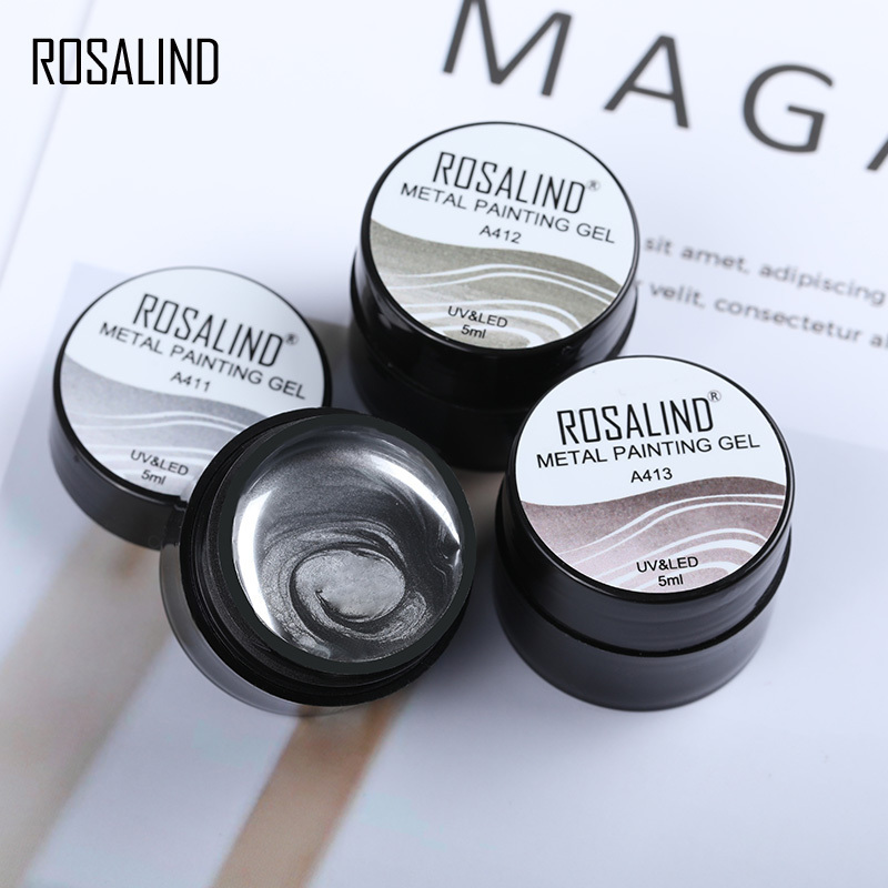 Rosalind oem custom logo private label hot sale 5ml nails art liner gel paints uv led gel polish soak off metal painting gel