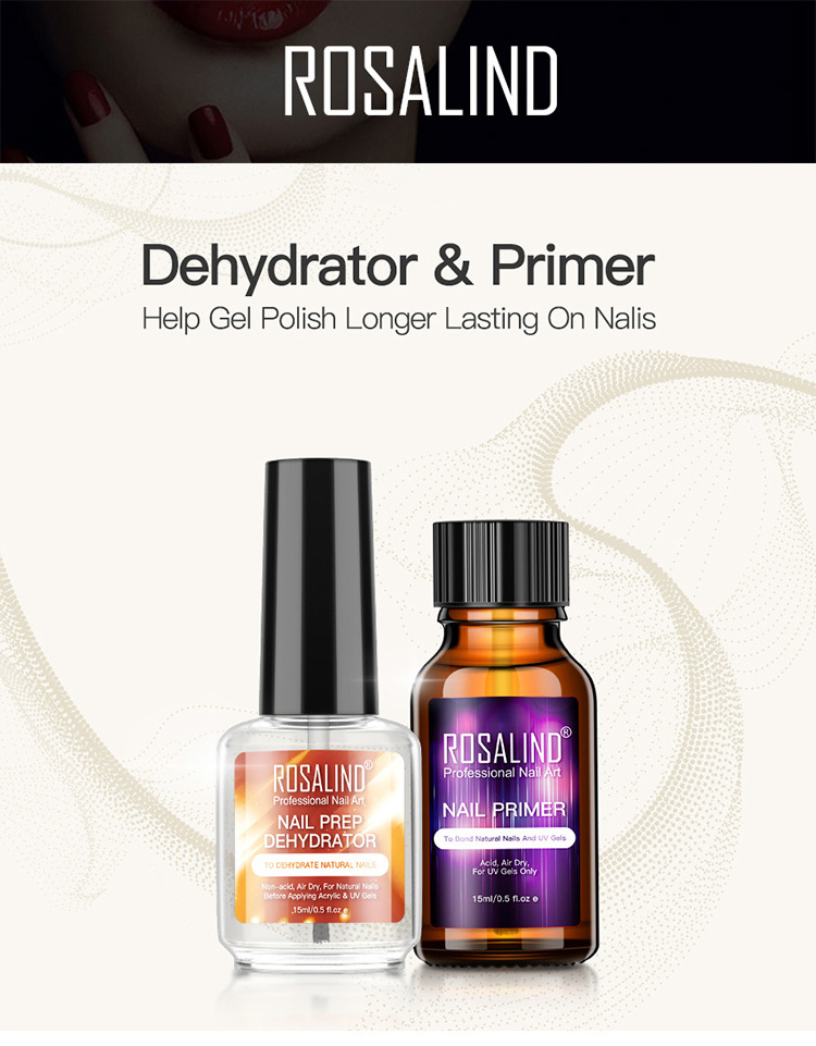 Rosalind 15ml regular bottle uv gel acrylic nail art strengthener primer bonder and acid free prep dehydrator with private label