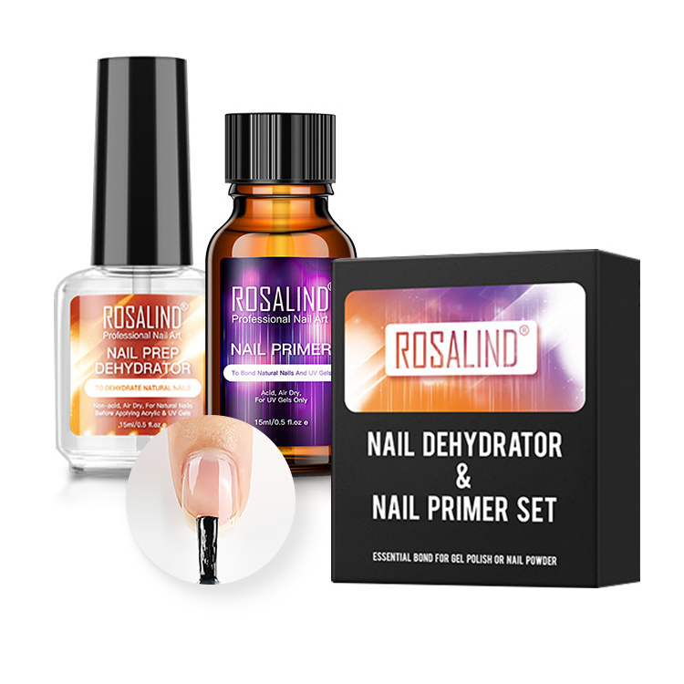 Rosalind logo natural gel nails art polish strengthener bonder primer and nail uv gel acid free prep dehydrator set for manicure