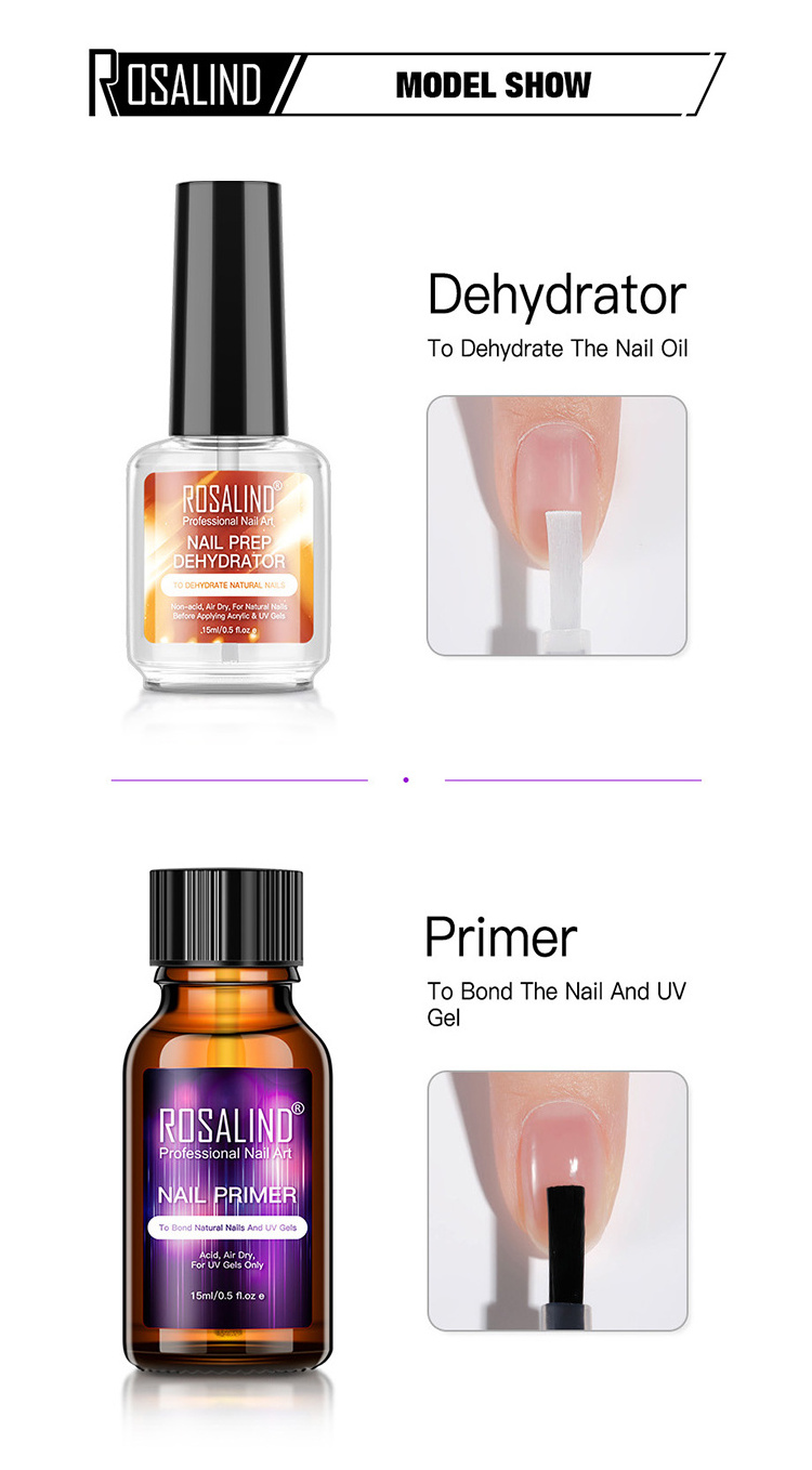 Rosalind 15ml regular bottle uv gel acrylic nail art strengthener primer bonder and acid free prep dehydrator with private label