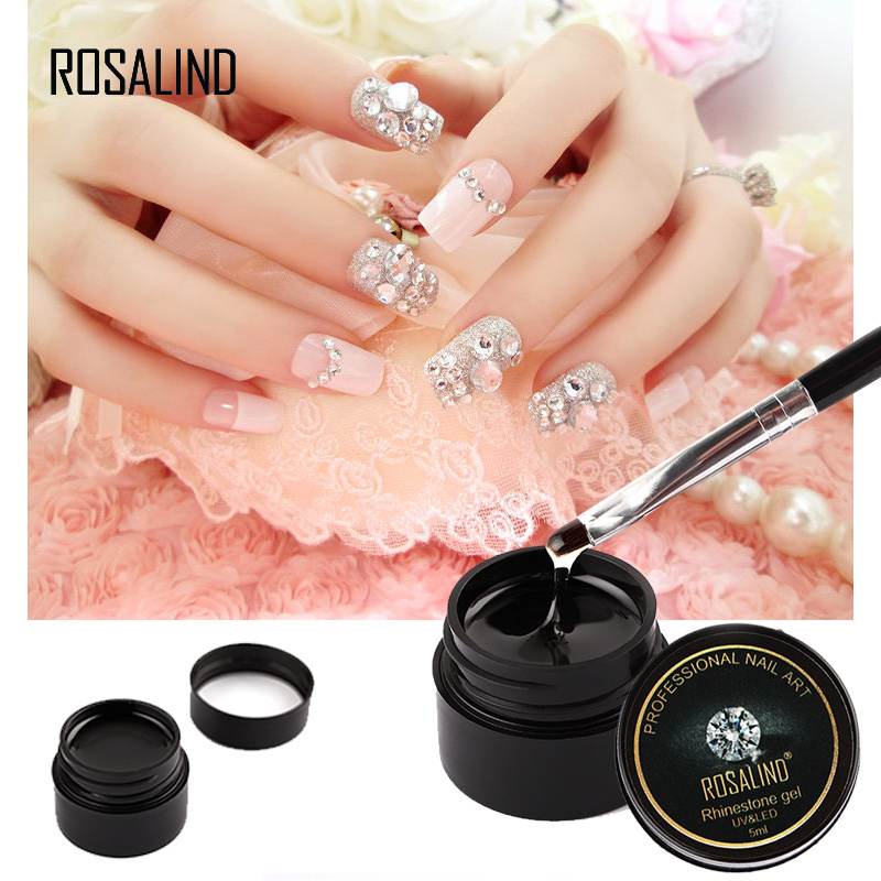 Rosalind nail varnish decoration tools 5ml rhinestone gel glue adhesives sticky uv gel nail polish rhinestone gel for wholesale