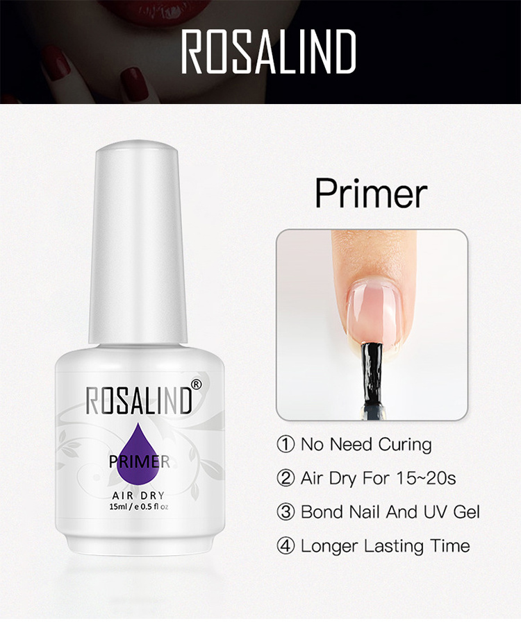 Rosalind wholesale private label oem nail art tools air dry uv acrylic gel polish primer liquid 15ml nail primer for bond nails