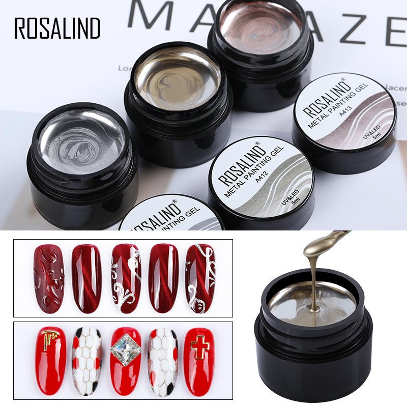 Rosalind oem custom logo private label hot sale 5ml nails art liner gel paints uv led gel polish soak off metal painting gel