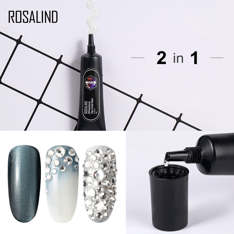 Rosalind oem non toxic vegan 8g strong rhinestone top coat nail polish glue pen diamond gem stone crystal adhesive for nails art