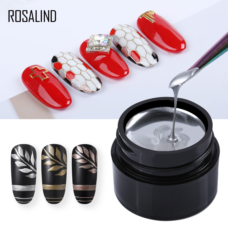 Rosalind oem custom logo private label hot sale 5ml nails art liner gel paints uv led gel polish soak off metal painting gel