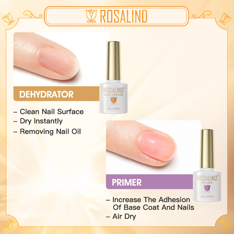 Rosalind nail supplies oem custom logo air dry acid free 10ml prep dehydrator and nail bonder primer for nails art uv gel polish