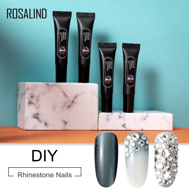 Rosalind oem custom private label 8g one step rhinestone top coat glue soak off uv led lamp gel polish rhinestone gel top coat