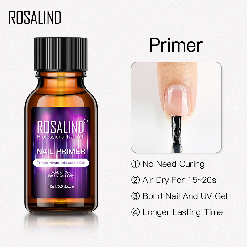 Rosalind logo natural gel nails art polish strengthener bonder primer and nail uv gel acid free prep dehydrator set for manicure