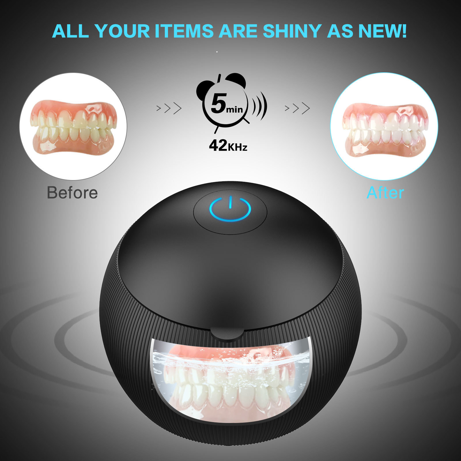 Ultrasonic UV Cleaner Dentures Aligner Retainer Whitening Trays Night Dental Mouth Guard Toothbrush Head Machine Appliances