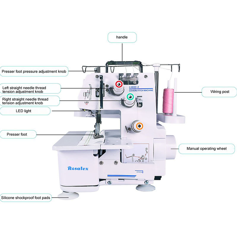 Rosatex 757s 122w Household Double Needle Three-Thread Interlock Sewing Machine