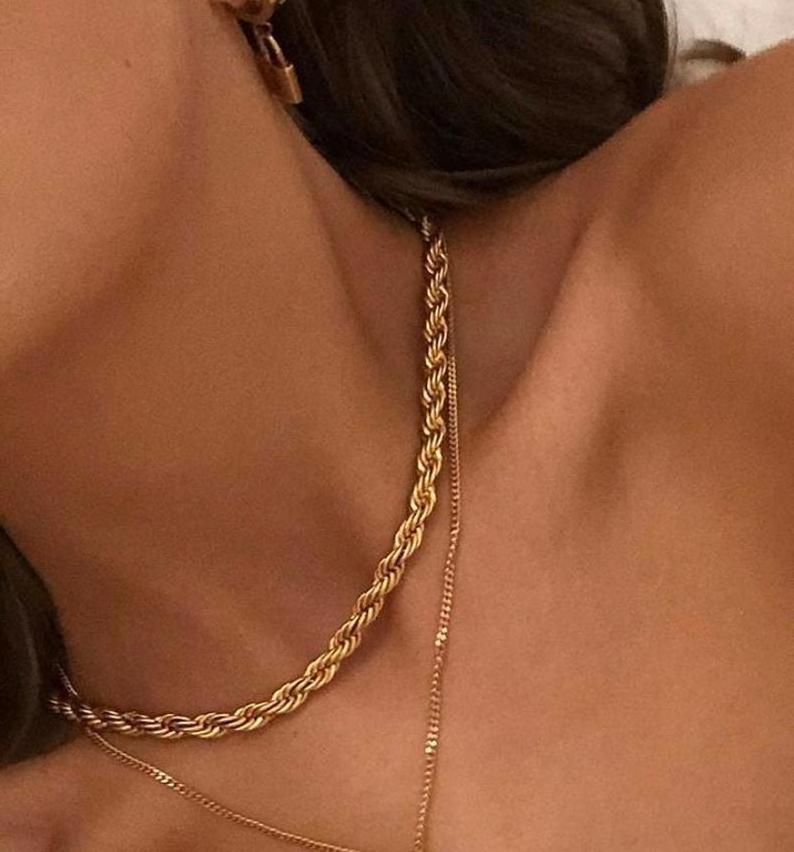 Stainless Steel 5MM Trends Twisted Choker Chunky Chain Necklace Gold Rope Twist Chain Necklace