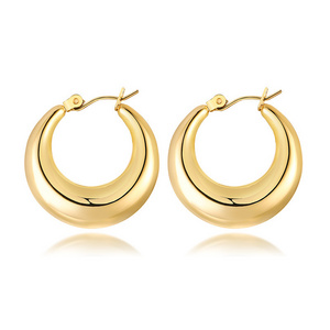 Latest Design Stainless Steel 18K Gold Plated Chunky Hoops Women Large Thick Big Hoop Earrings Gold