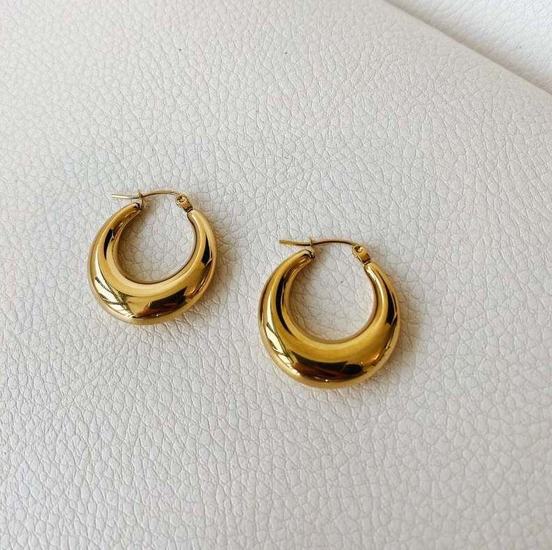 Latest Design Stainless Steel 18K Gold Plated Chunky Hoops Women Large Thick Big Hoop Earrings Gold