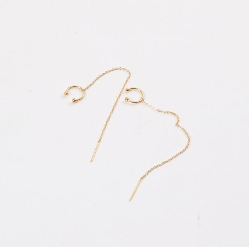 Stainless Steel Custom Ladies Teenagers Fashion Gift Minimalist gold earrings Delicate Ear cuff with chain threader earrings