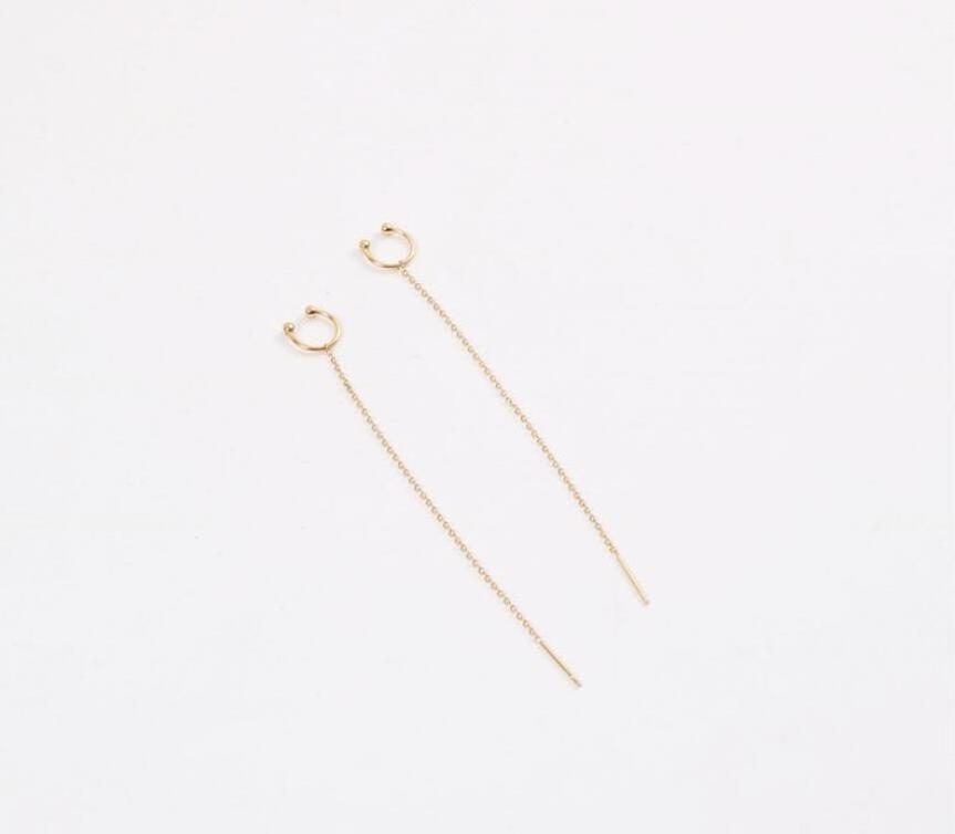 Stainless Steel Custom Ladies Teenagers Fashion Gift Minimalist gold earrings Delicate Ear cuff with chain threader earrings