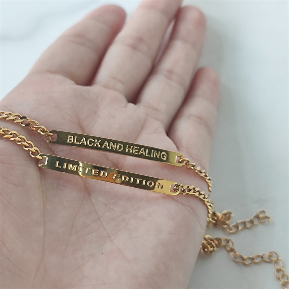 Stainless steel Custom Engraved Bar bracelet Gift Blank Bar Personalized Inspirational Quote Statement Bracelet Gold Plated