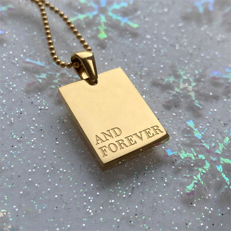 Hot selling Custom engraved rectangle pendant inspirational quotes 18k gold Stainless steel necklace Personalized Women Jewelry