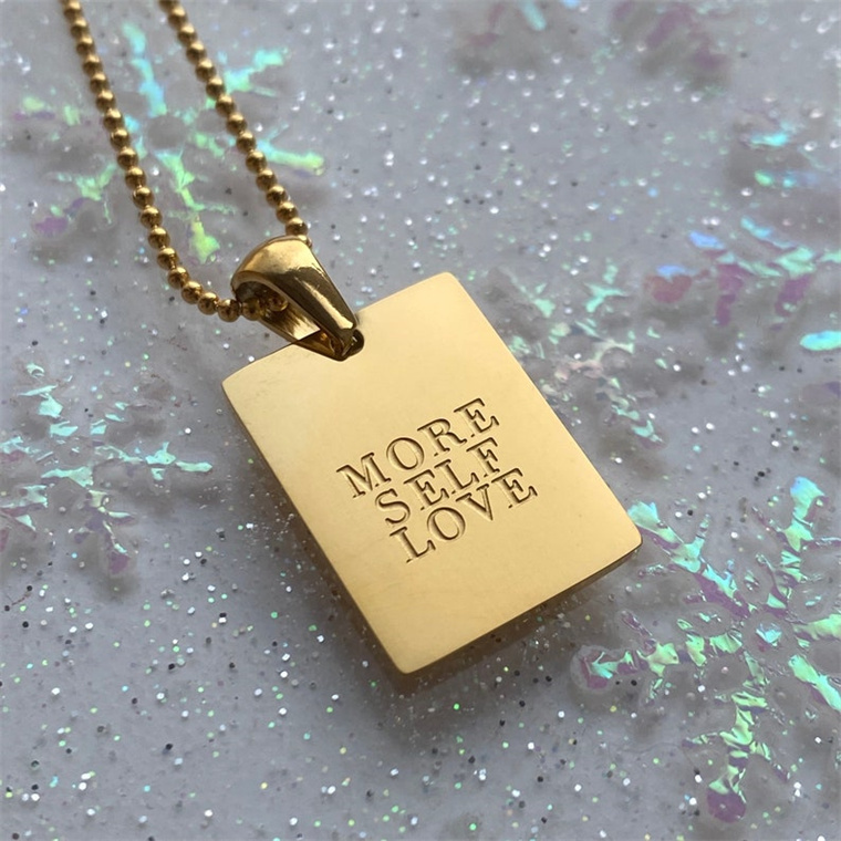 Hot selling Custom engraved rectangle pendant inspirational quotes 18k gold Stainless steel necklace Personalized Women Jewelry