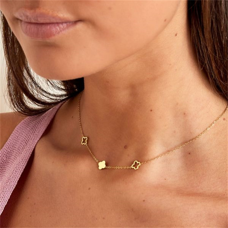 Lucky four Leaf clover necklace 2024 new arrivals jewelry Sets 18k gold plated Trio Clover stainless steel Women necklace