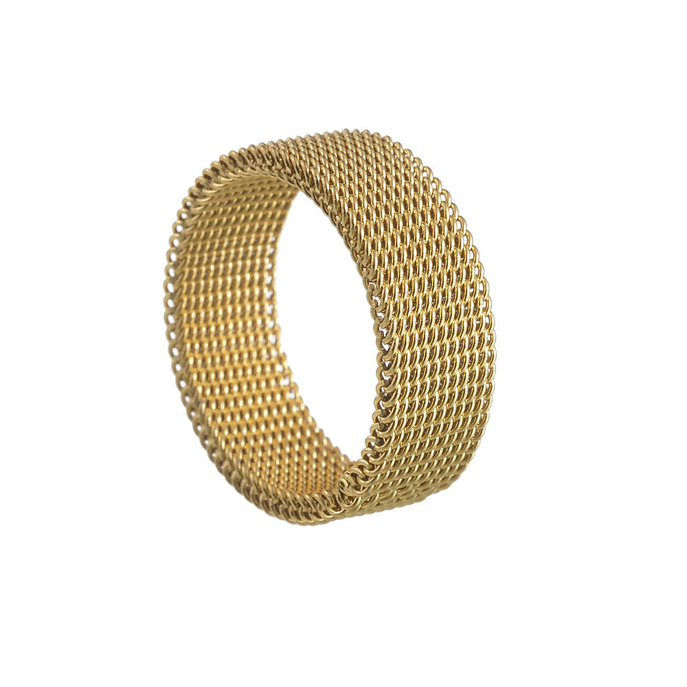 Jietao Wholesale Stainless steel Cheap Jewelry Tarnish free couple flexible Gold mesh band finger ring for men and women