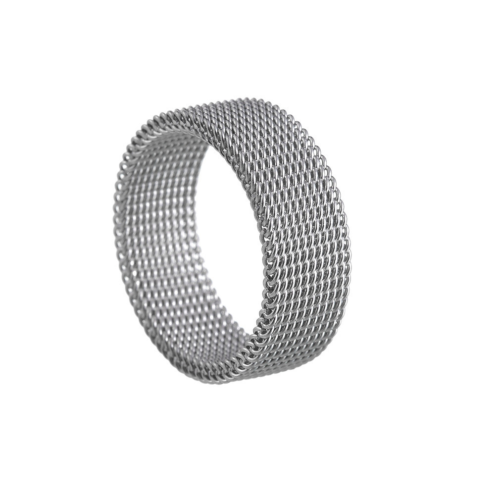 Jietao Wholesale Stainless steel Cheap Jewelry Tarnish free couple flexible Gold mesh band finger ring for men and women