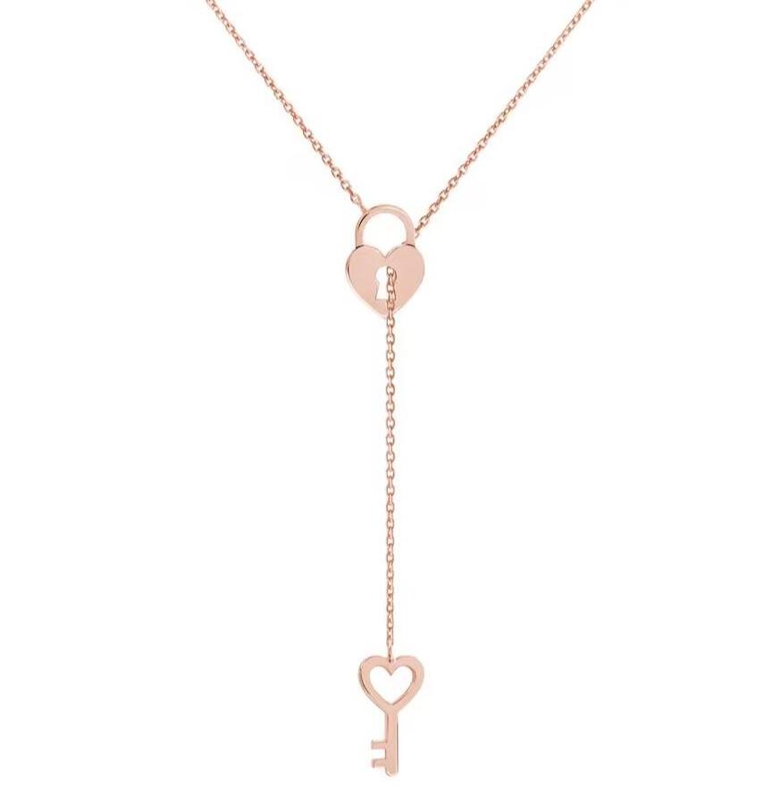 Stainless Steel Love Gift Souvenir Jewelry Gold Locket and Key Lariat Gold Heart Necklace Heart Locket Key Charm