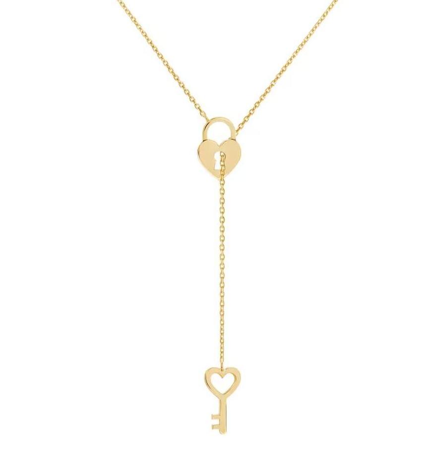 Stainless Steel Love Gift Souvenir Jewelry Gold Locket and Key Lariat Gold Heart Necklace Heart Locket Key Charm