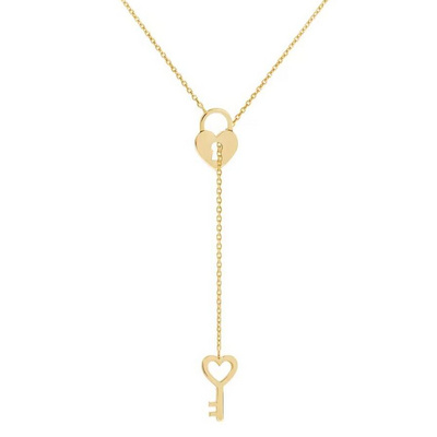 Stainless Steel Love Gift Souvenir Jewelry Gold Locket and Key Lariat Gold Heart Necklace Heart Locket Key Charm