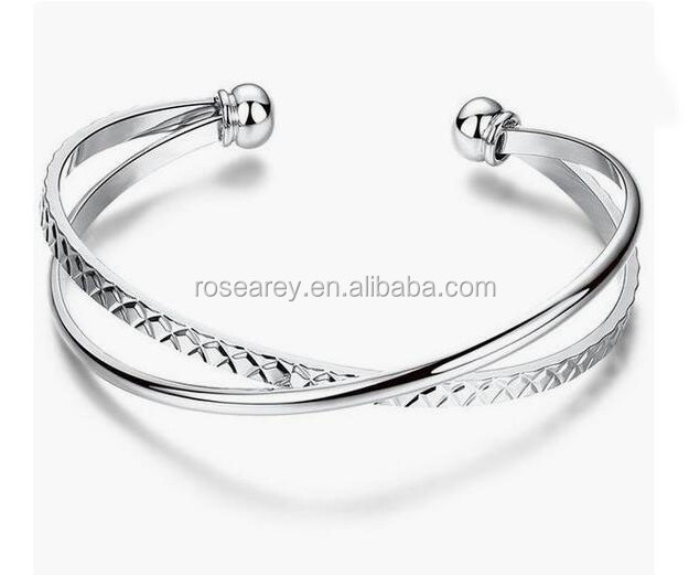 Saudi Gold Jewelry Stainless Steel Interlocked Crossover Engraved Cuff Bracelet Bangles For Women