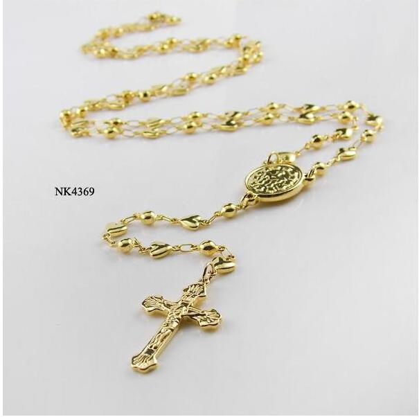 Fashion Women Stainless Steel Virgin Mary Jesus Cross Pendant Women Long Rosary Chain Necklace Best Religious Jewelry Gift