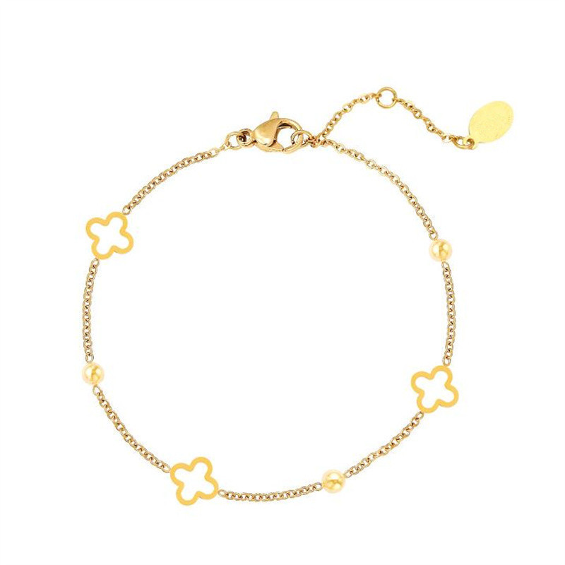 Dainty Open clover charms bracelet adjustable popular 18k gold plated stainless steel bracelet bulk women girls jewelry supplier