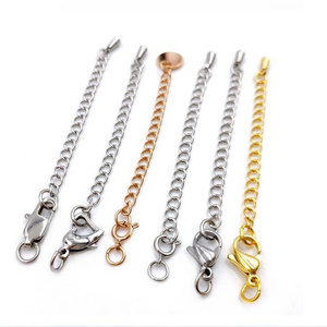 Wholesale Cheap Extension Logo Tags 316L Stainless Steel 18k Gold Lobster Clasp with Tail Extender Chain