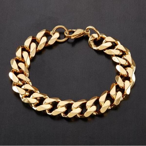 7mm 8mm 11mm 13mm Unisex Women Men Chunky Wide Stainless Steel NK  Beveled Curb Chain Bracelet