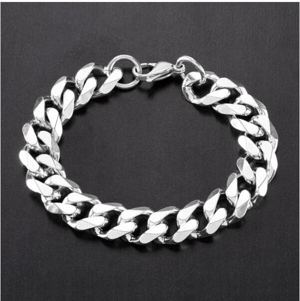 7mm 8mm 11mm 13mm Unisex Women Men Chunky Wide Stainless Steel NK  Beveled Curb Chain Bracelet