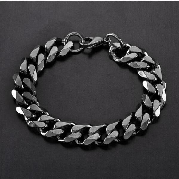 7mm 8mm 11mm 13mm Unisex Women Men Chunky Wide Stainless Steel NK  Beveled Curb Chain Bracelet