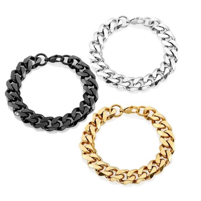 7mm 8mm 11mm 13mm Unisex Women Men Chunky Wide Stainless Steel NK  Beveled Curb Chain Bracelet