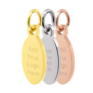 Custom Stainless Steel Jewelry Tags Logo Etched Rectangle Oval Round Branding Tags Charms For Engraving